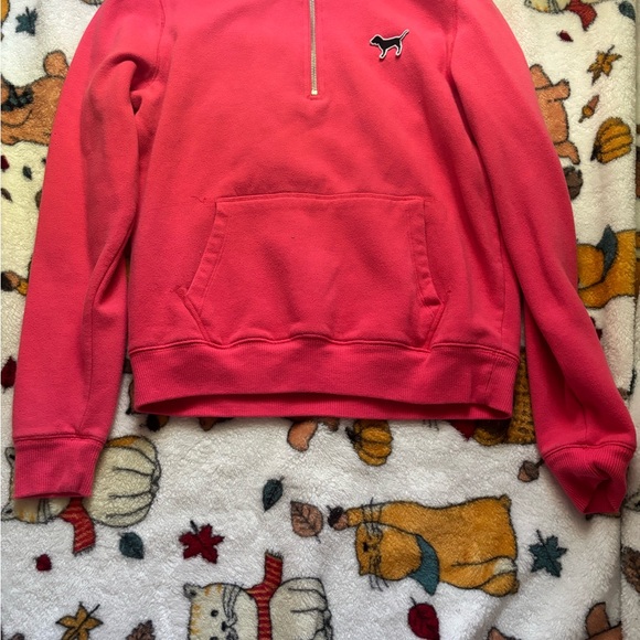 PINK Victoria's Secret Jackets & Blazers - PINK Victoria's Secret Red Quarter-Zip with Dog Emblem